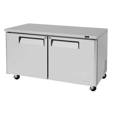 Turbo Air MUF-60-N 60.25'' 2 Section Undercounter Freezer with 2 Left/Right Hinged Solid Doors and Side / Rear Breathing Compressor