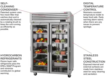 Turbo Air PRO-50R-G-N 51.75'' 48.7 cu. ft. Top Mounted 2 Section Glass Door Reach-In Refrigerator