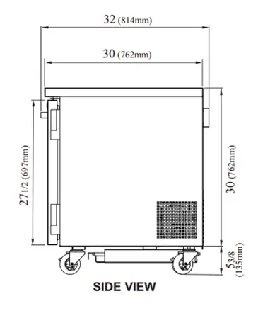 Turbo Air PUR-28-N 27.5'' 1 Section Undercounter Refrigerator with 1 Right Hinged Solid Door and Side / Rear Breathing Compressor