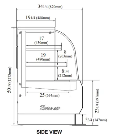 Turbo Air TCGB-36-W(B)-N 36.5'' 11.8 cu. ft. Curved Glass White Refrigerated Bakery Display Case with 2 Shelves