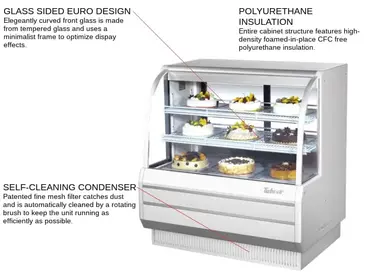 Turbo Air TCGB-48-W(B)-N 48.5'' 15.6 cu. ft. Curved Glass White Refrigerated Bakery Display Case with 2 Shelves