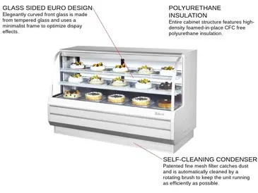 Turbo Air TCGB-72-W(B)-N 72.5'' 23.2 cu. ft. Curved Glass White Refrigerated Bakery Display Case with 2 Shelves