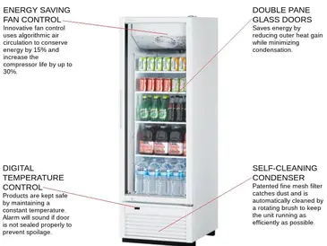 Turbo Air TGM-23SDH-N6 27'' White 1 Section Swing Refrigerated Glass Door Merchandiser