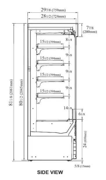 Turbo Air TOM-36EB-N 36'' Black Vertical Air Curtain Open Display Merchandiser with 4 Shelves