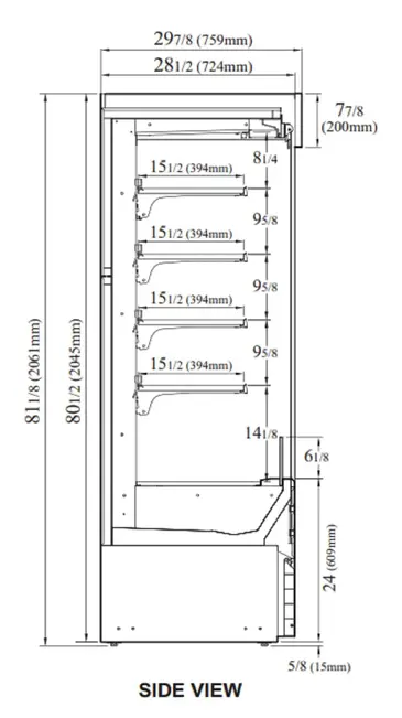 Turbo Air TOM-60EB-N 60'' Black Vertical Air Curtain Open Display Merchandiser with 4 Shelves