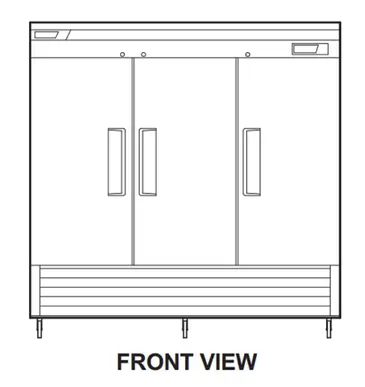 Turbo Air TSF-72SD-N 81.88'' 63.8 cu. ft. Bottom Mounted 3 Section Solid Door Reach-In Freezer