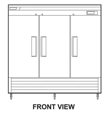 Turbo Air TSR-72SD-N 81.88'' 64.1 cu. ft. Bottom Mounted 3 Section Solid Door Reach-In Refrigerator