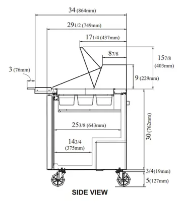 Turbo Air TST-28SD-12-N 27.5'' 1 Door Counter Height Mega Top Refrigerated Sandwich / Salad Prep Table