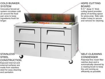 Turbo Air TST-60SD-D4-N 60.25'' 4 Drawer Counter Height Refrigerated Sandwich / Salad Prep Table with Standard Top