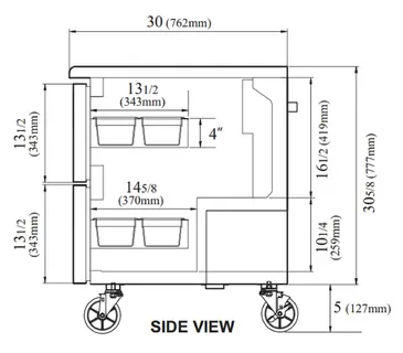 Turbo Air TUR-48SD-D4-N 48.25'' 2 Section Undercounter Refrigerator with 4 Drawers and Side / Rear Breathing Compressor