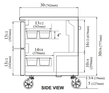 Turbo Air TUR-60SD-D4-N 60.25'' 2 Section Undercounter Refrigerator with 2 Left/Right Hinged Solid Doors and Side / Rear Breathing Compressor