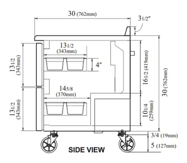 Turbo Air TWR-28SD-D2-N 27.5'' 2 Drawer ADA Height Worktop Refrigerator with Side / Rear Breathing Compressor - 7.0 cu. ft.