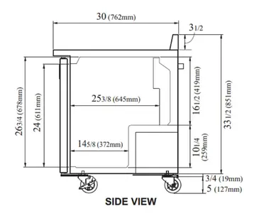 Turbo Air TWR-36SD-N6 36.63'' 2 Door ADA Height Worktop Refrigerator with Side / Rear Breathing Compressor - 9.0 cu. ft.