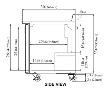 Turbo Air TWR-60SD-N 60.25'' 2 Door ADA Height Worktop Refrigerator with Side / Rear Breathing Compressor - 16.0 cu. ft.