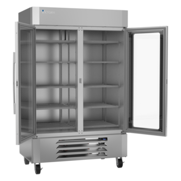 Victory Refrigeration LSR49HC-1 51.94'' Silver 2 Section Swing Refrigerated Glass Door Merchandiser