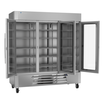 Victory Refrigeration LSR72HC-1 75.06'' Silver 3 Section Swing Refrigerated Glass Door Merchandiser