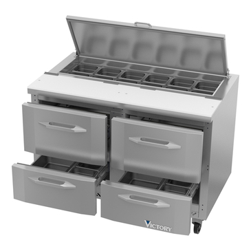 Victory Refrigeration VSPD48HC-12-4 48.00'' 4 Drawer Counter Height Refrigerated Sandwich / Salad Prep Table with Standard Top