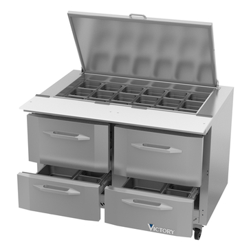 Victory Refrigeration VSPD48HC-18B-4 48.00'' 4 Drawer Counter Height Mega Top Refrigerated Sandwich / Salad Prep Table