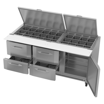 Victory Refrigeration VSPD72HC-30B-4 72.00'' 2 Door 2 Drawer Counter Height Mega Top Refrigerated Sandwich / Salad Prep Table