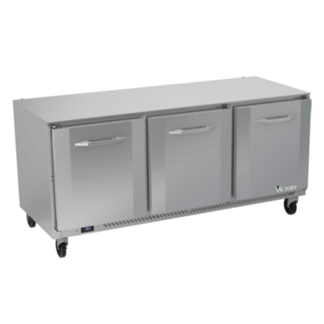 Victory Refrigeration VUR72HC 72'' 3 Section Undercounter Refrigerator with 3 Left/Right Hinged Solid Doors and Side / Rear Breathing Compressor