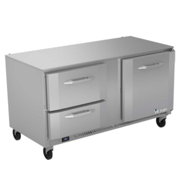 Victory Refrigeration VURD60HC-2 60'' 2 Section Undercounter Refrigerator with 1 Right Hinged Solid Door 2 Drawers and Side / Rear Breathing Compressor