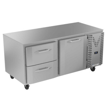 Victory Refrigeration VURD67HC-2 67'' 2 Section Undercounter Refrigerator with 1 Right Hinged Solid Door 2 Drawers and Side / Rear Breathing Compressor