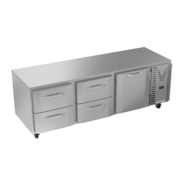 Victory Refrigeration VURD93HC-4 93.00'' 3 Section Undercounter Refrigerator with 1 Right Hinged Solid Door 4 Drawers and Side / Rear Breathing Compressor