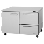 Turbo Air PUF-48-D2R(L)-N 48.25'' 2 Section Undercounter Freezer with 1 Solid Door 2 Drawers and Side / Rear Breathing Compressor